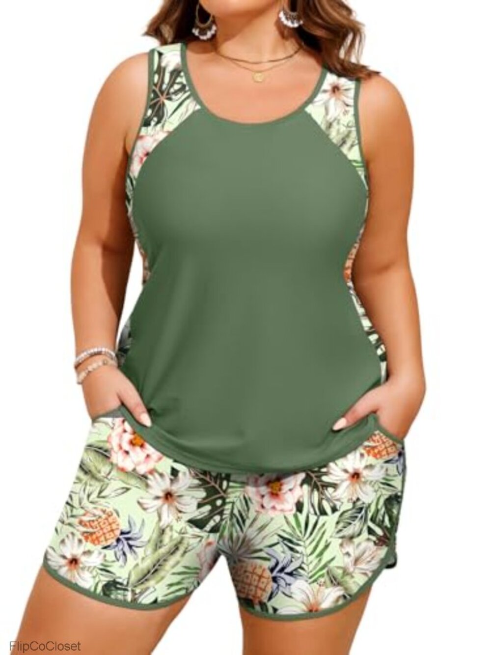 Plus Size Two Piece Tankini Swimsuit for Women Tummy Control Full Coverage